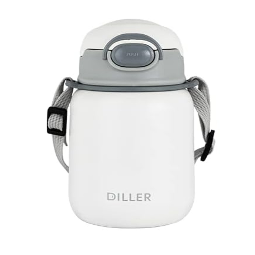 Insulated Water Bottle with Straw, 14 oz Travel Coffee Mug w/ Straps HOT & COLD